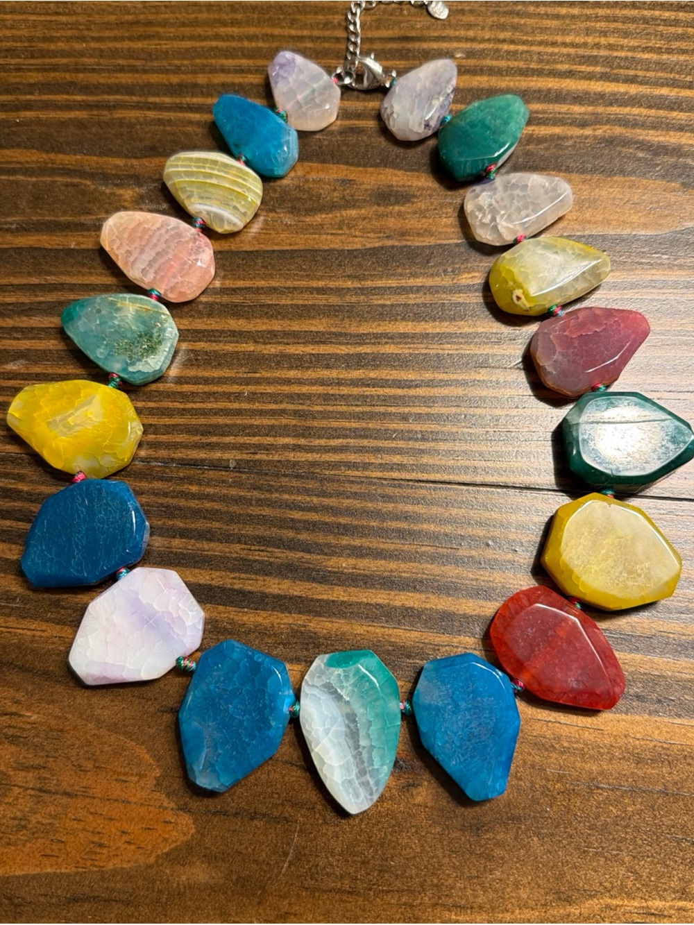 Lucas Lameth Sterling multicolor agate large stone necklace
